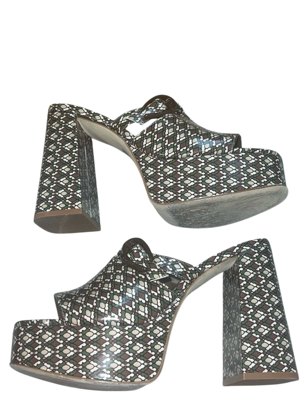 Larroude Dolly Verona Platform Mule Soft Patent Daisy Vichy Multi Seaweed Print - Picture 8 of 12
